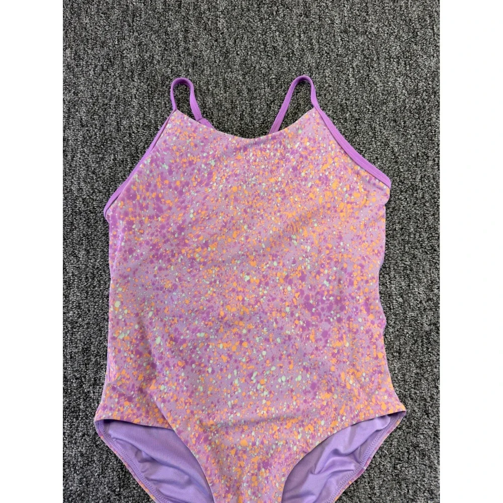 Athleta Girl 12 Purple Splatter One Piece Adjustable Straps Shelf Bra